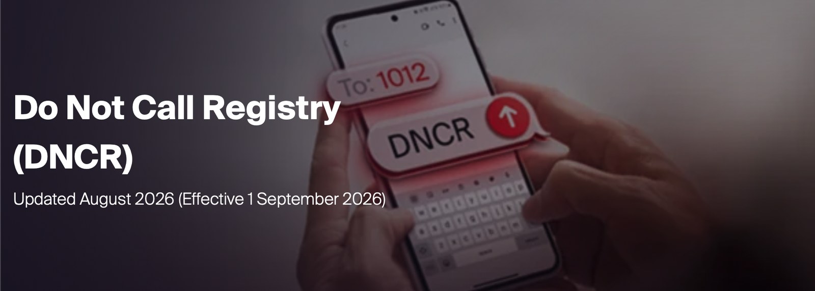 e& business Do Not Call Registry page. Heading: Do Not Call Registry (DNCR), Updated August 2026 (Effective 1 September 2026)